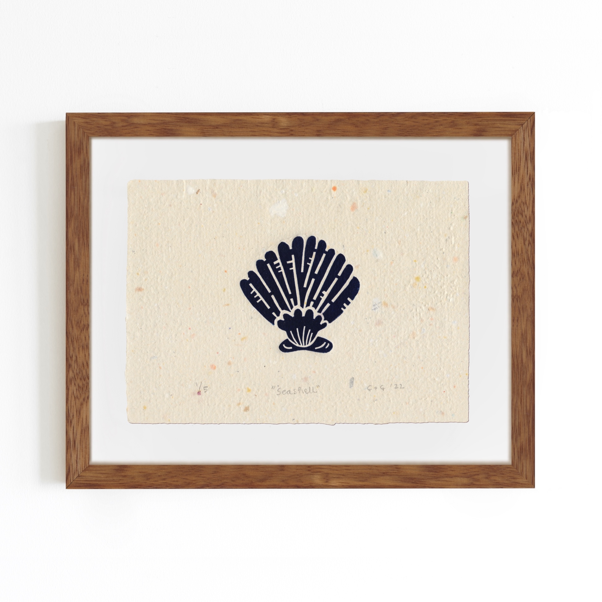 Seashell Limba Wood Framed Lino Print