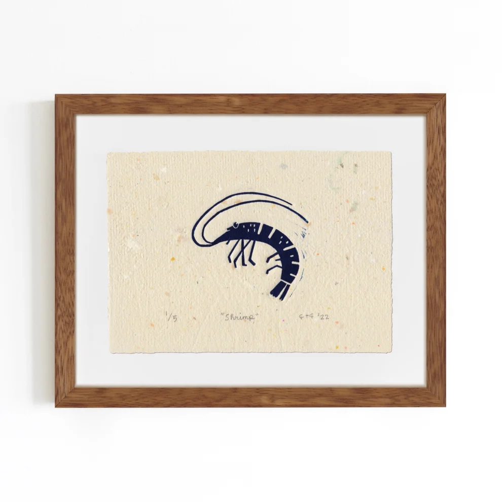 Çaçiçakaduz - Shrimp Limba Wood Framed Lino Print