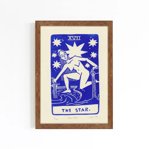 Çaçiçakaduz - The Star Limba Wood Framed Lino Print