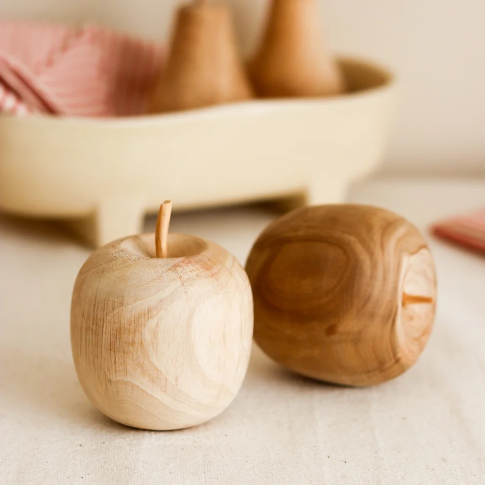 Beige & Stone - Wooden Apple Decorative Trinket Object