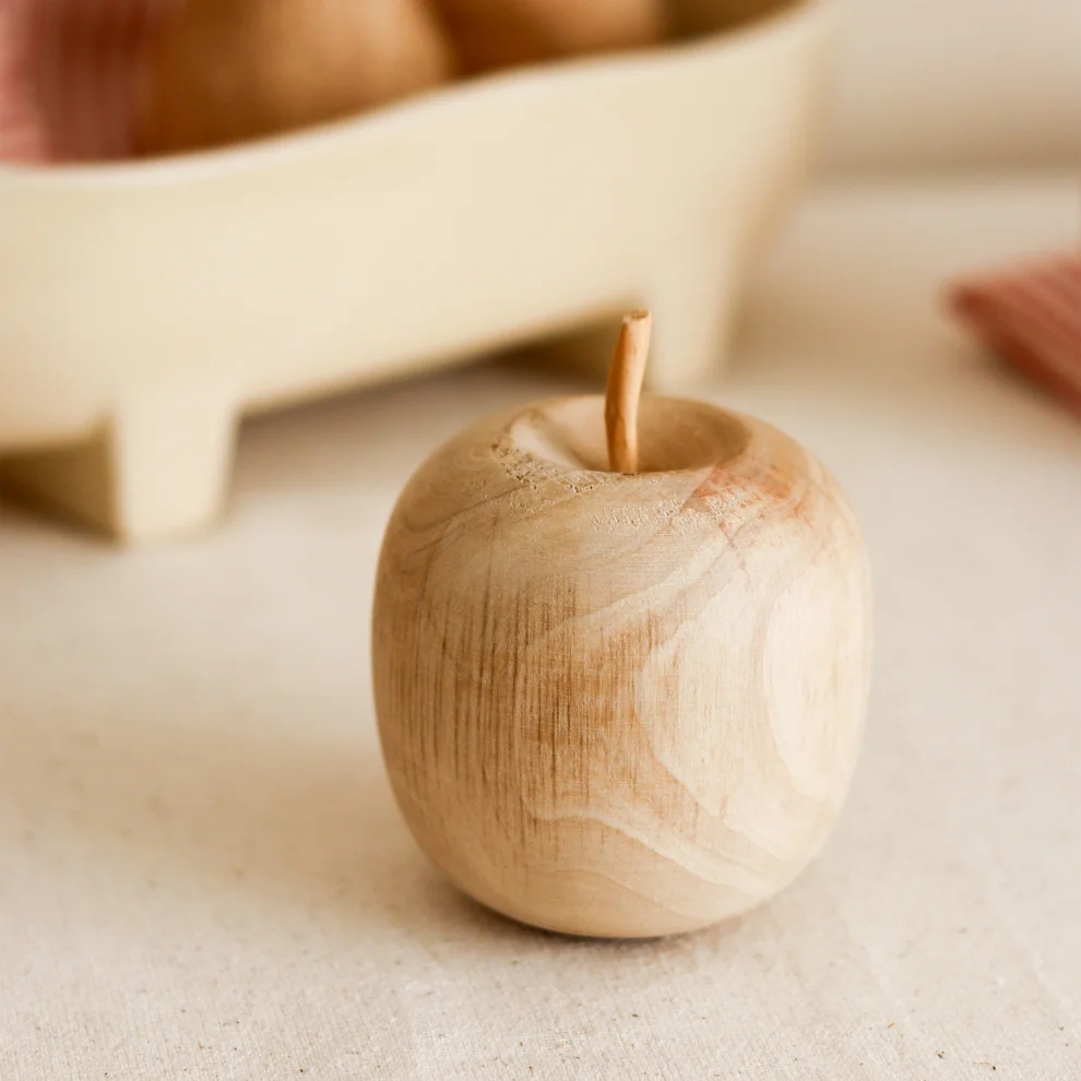 Beige & Stone - Wooden Apple Decorative Trinket Object