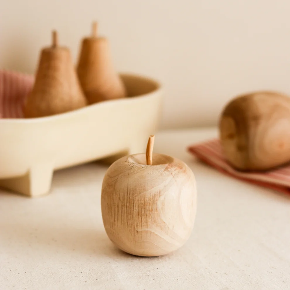 Beige & Stone - Wooden Apple Decorative Trinket Object