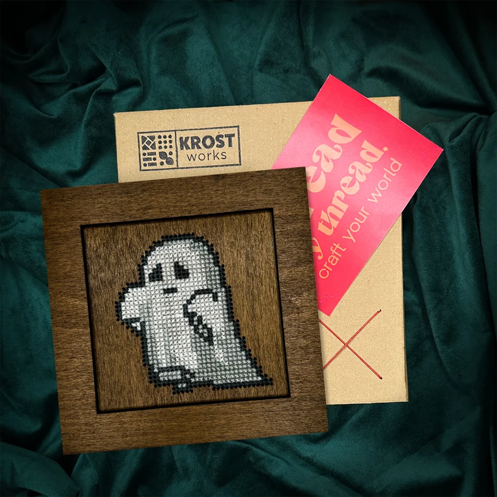 Krostworks - Completed Ghost Framed Wooden Cross Stitch Wall Decor