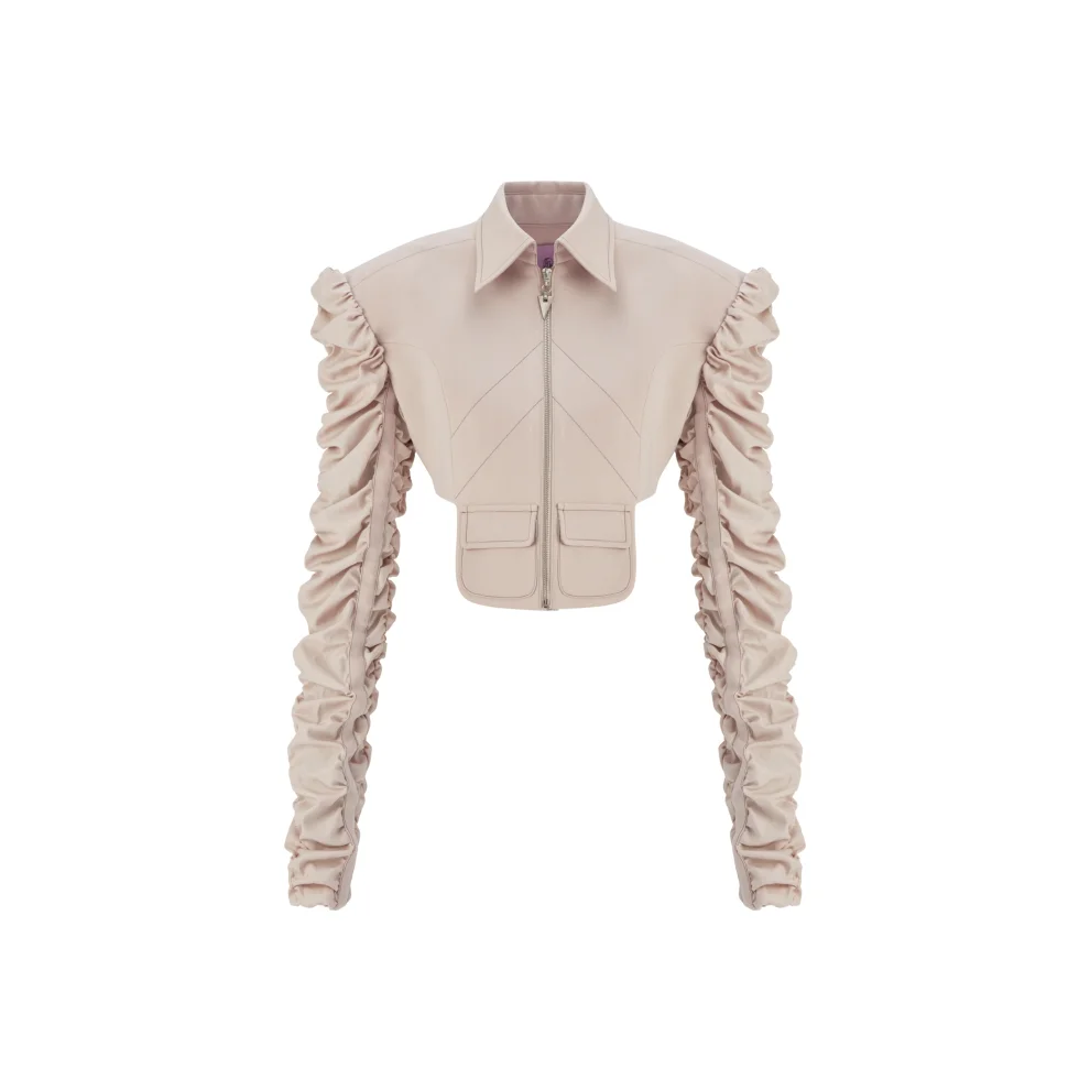 Quatervois - Crop Jacket With Shirred Sleeves