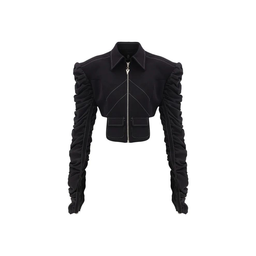 Quatervois - Crop Jacket With Shirred Sleeves