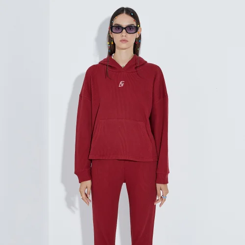 Bassigue - Waffle Oversize Hoodie - Wine