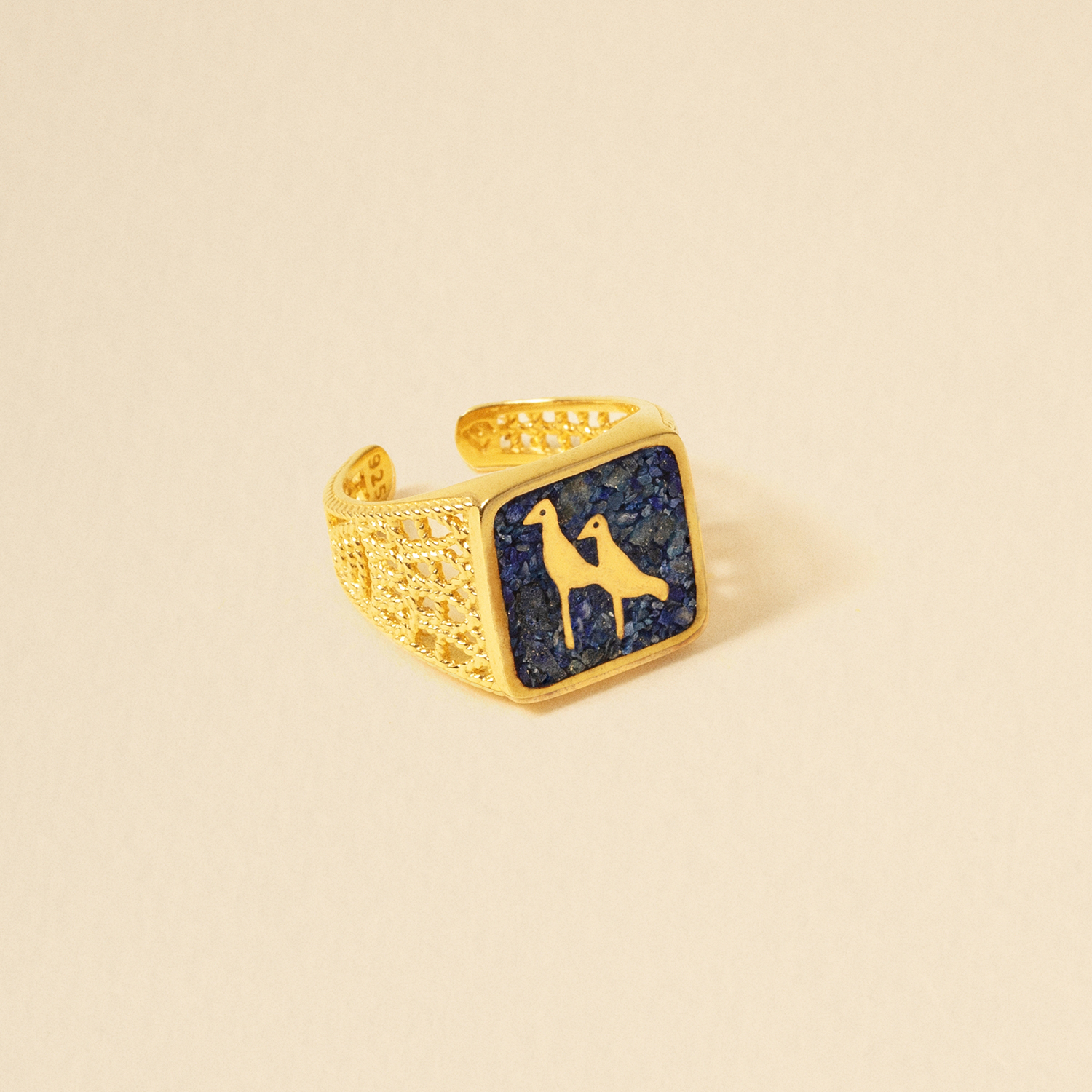 Lapis Crane Filigree Ring