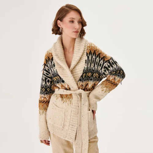 Joinus - Hand Embroidered Belt Nope Knitwear Cardigan