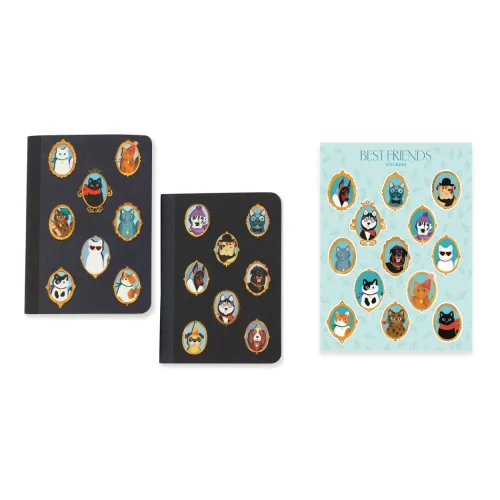Melie Jewelry - Cats Dogs Pocket Notebook (set Of 2) & Best Friends Sticker