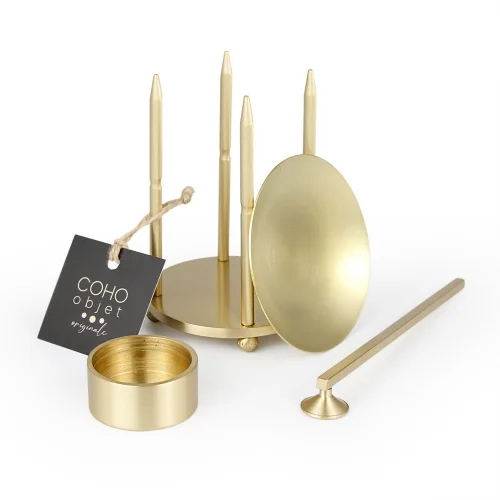 Coho Objet	 - Lux Brass Aromateraphy Oil Burner & Tealight & Candle Accessory Set