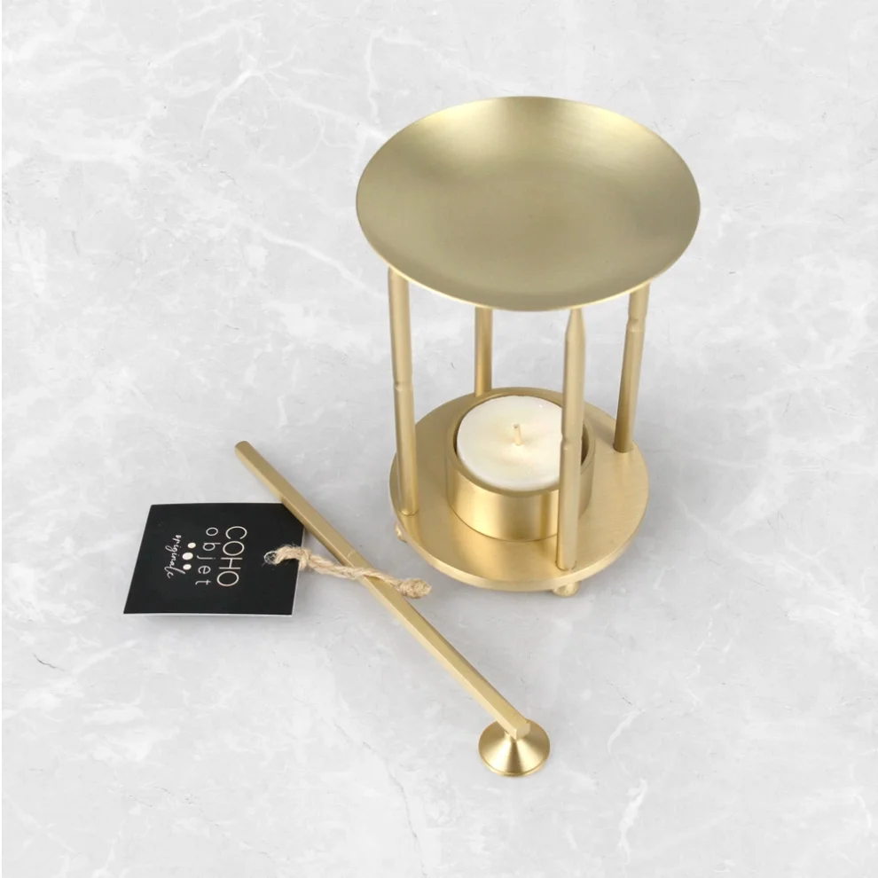 Coho Objet	 - Lux Brass Aromateraphy Oil Burner & Tealight & Candle Accessory Set
