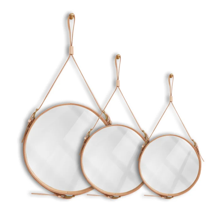 Jacques Adnet Inspired Naturel Leather Mirror - 1