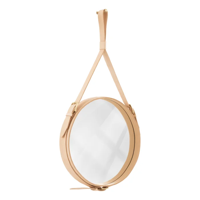 Jacques Adnet Inspired Naturel Leather Mirror - 2