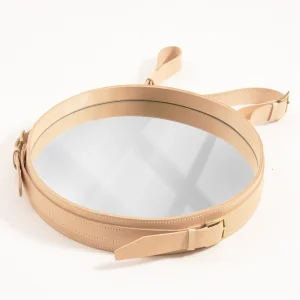 Jacques Adnet Inspired Naturel Leather Mirror - 3