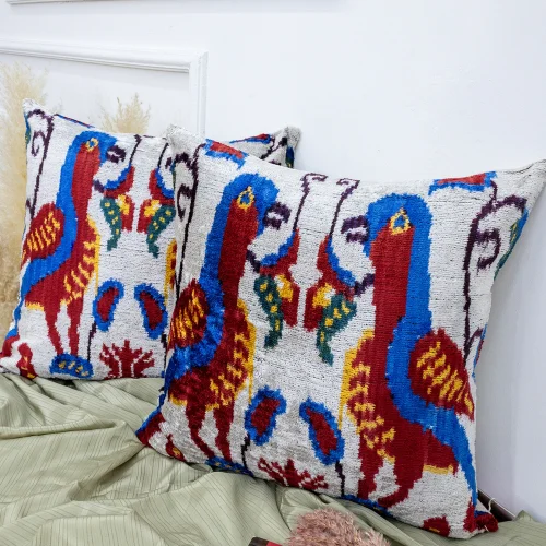 Soho Antiq - Ahves Parrot Pattern Handmade Ikat Cushion