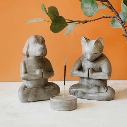 JOMO TASARIM - Beton Kedi-köpek Meditasyon Seti