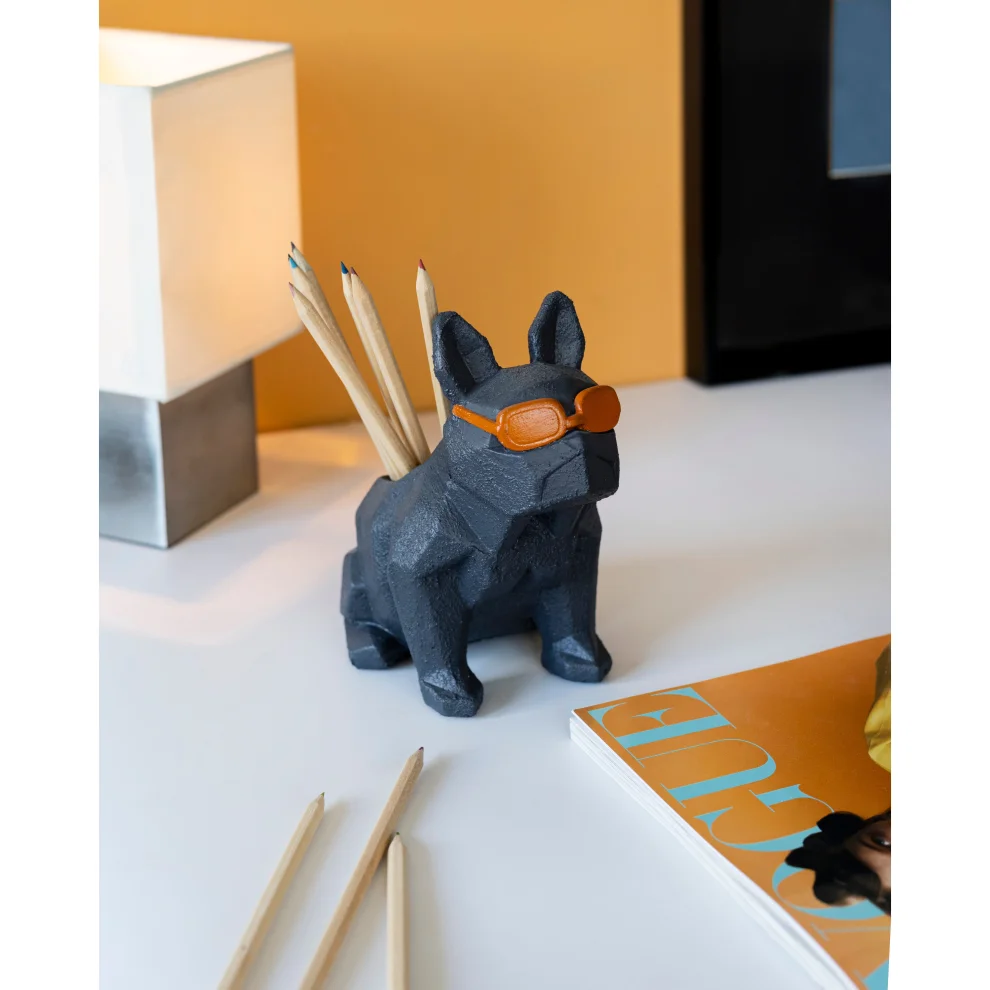 JOMO TASARIM - Concrete French Bulldog Pen Holder