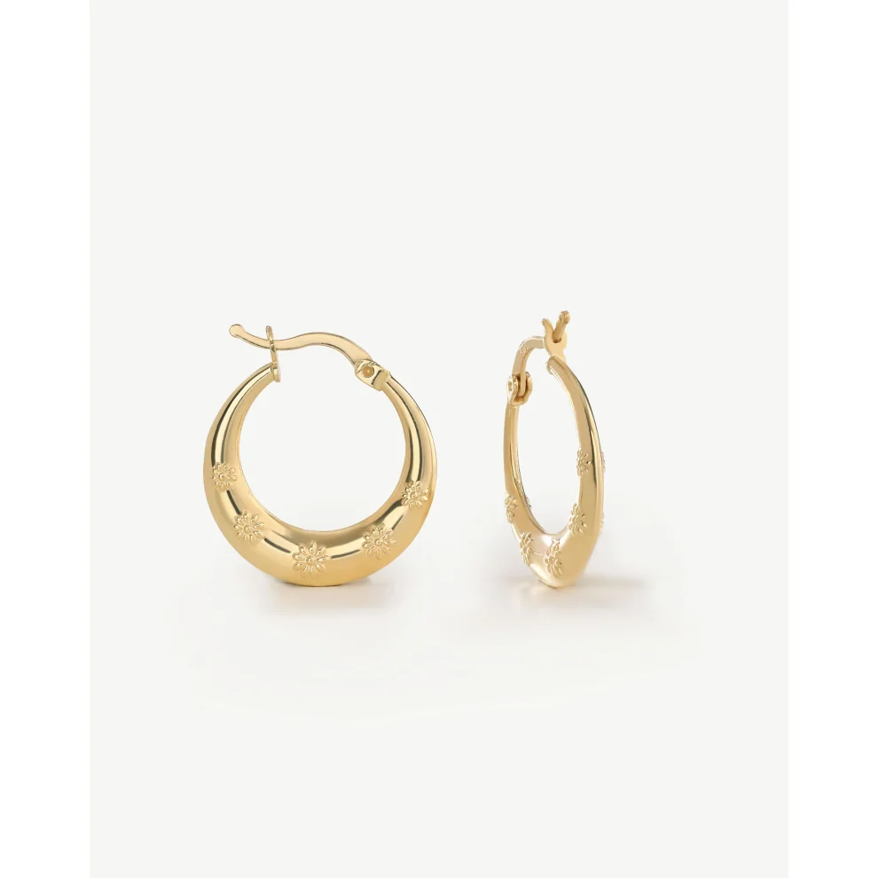 Yvris - Flower Print Rounded Hoops