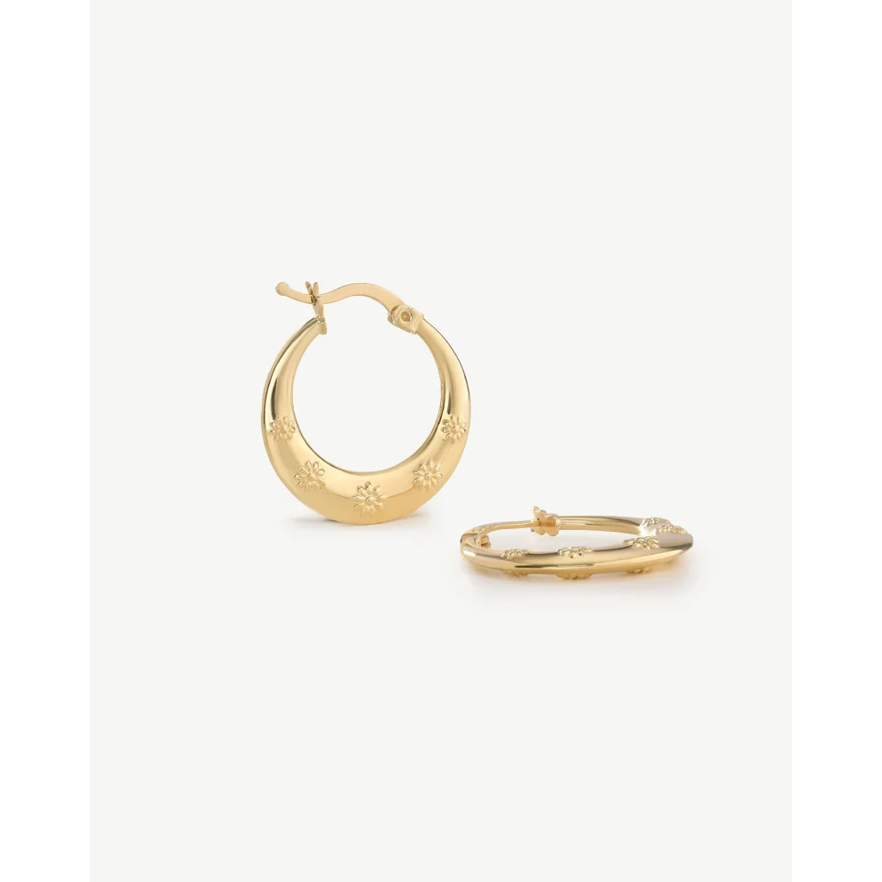 Yvris - Flower Print Rounded Hoops