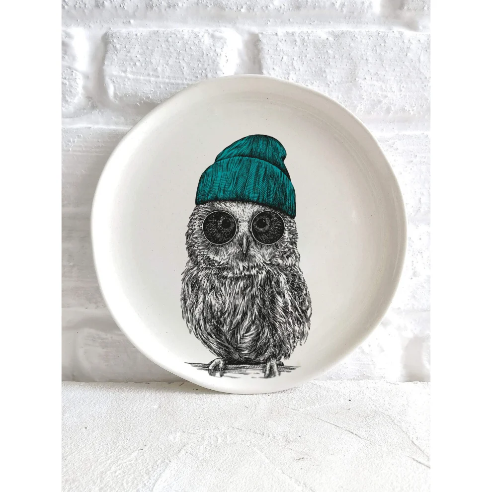 Fusska Handmade Ceramics - Engraving Owl Animal Plate