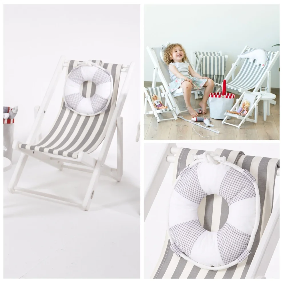 Dino Kids Furniture - Ahşap Eğlenceli Çocuk Koltuğu Can Simidi Yastık Çizgili Minder