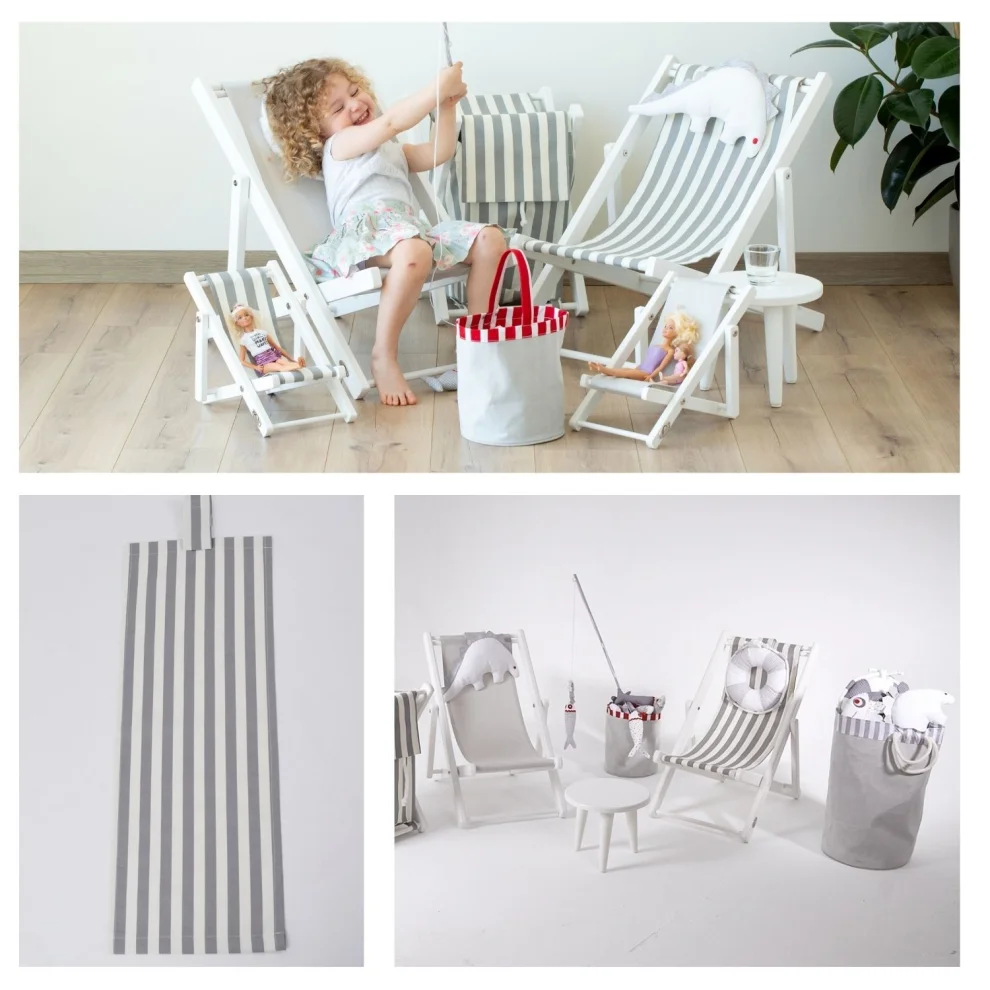 Dino Kids Furniture - Ahşap Eğlenceli Çocuk Koltuğu Can Simidi Yastık Çizgili Minder