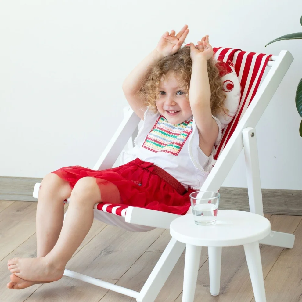 Dino Kids Furniture - Wooden Fun Child Seat Fish Pillow Striped Indoor Cushion