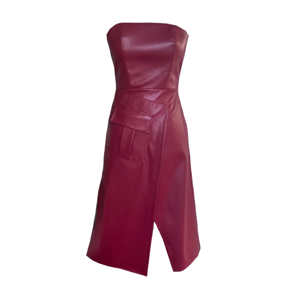 Mirimalist 	 - Leather Strapless Midi Dress