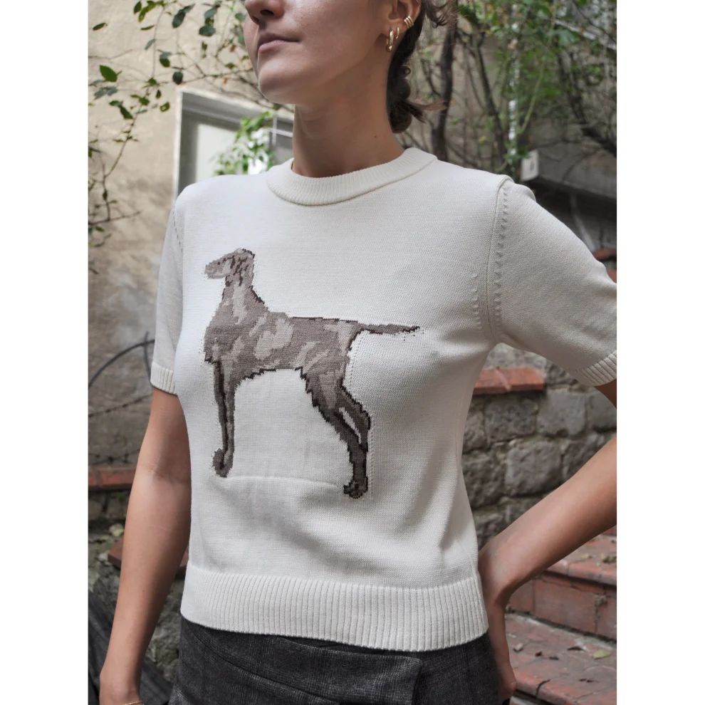 3x2 - Dog Figured Short Sleeve Knitwear