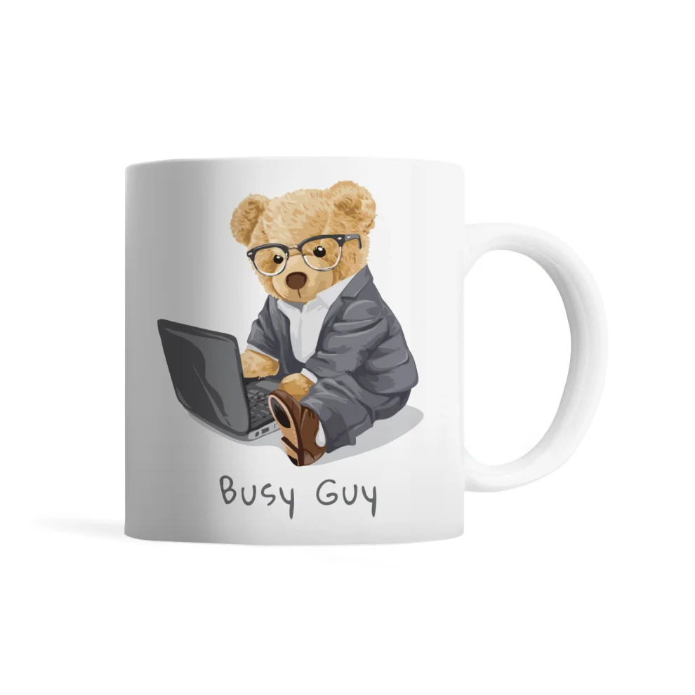 Tatlistan - Teddy Bear | Busy Guy With Computer - Mug Glass