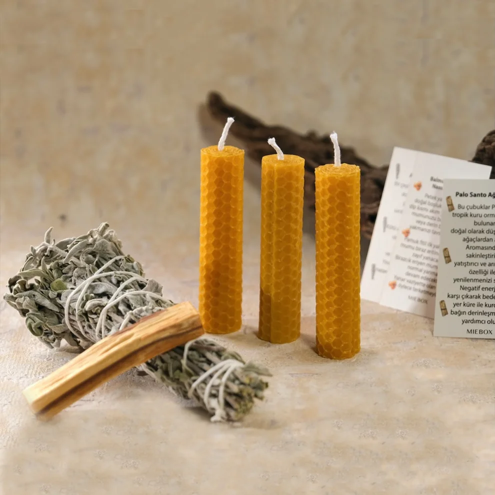 Miebox Rituals - Energy Cleansing Ritual Kit (sage Smudge, Palo Santo, Beeswax Candle, Box Spiritual Gift)