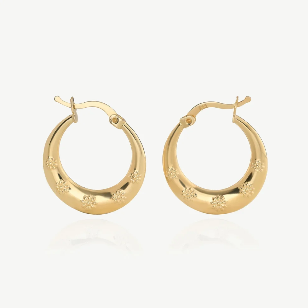 Yvris - Flower Print Rounded Hoops