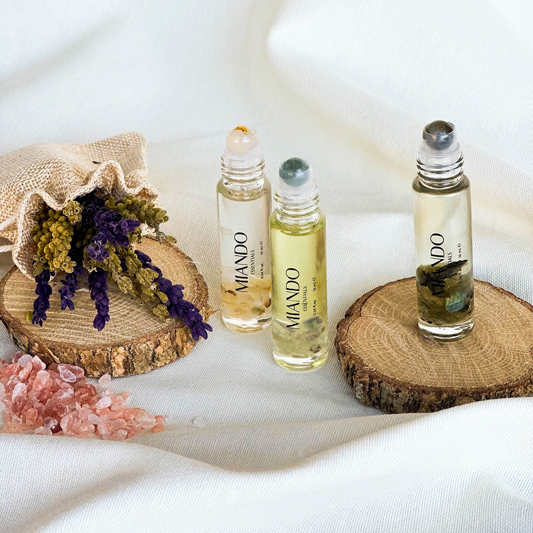 Focus Set / Essential Oil And Crystal Roll On Set