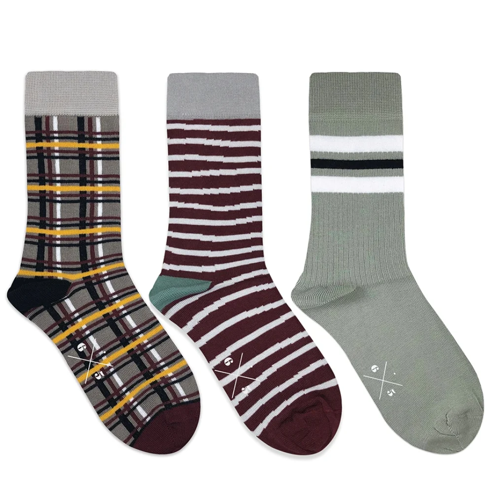 Six Times Five - Flannel  Wavy Stripes Triple Stripes  Unisex 3pack Socks