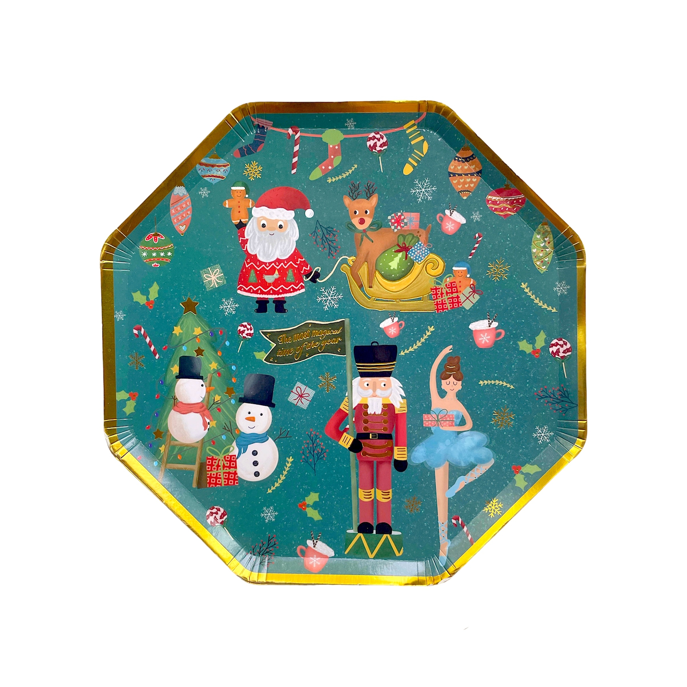 Christmas And New Year Paper Plate, 8 In A Package, Foiled