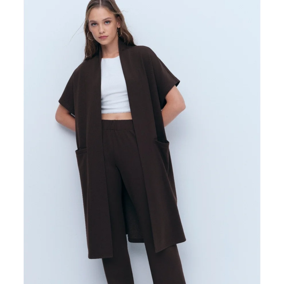 S.Simple - Long Cardigan With Open Double Pockets İn Front Of Audrey