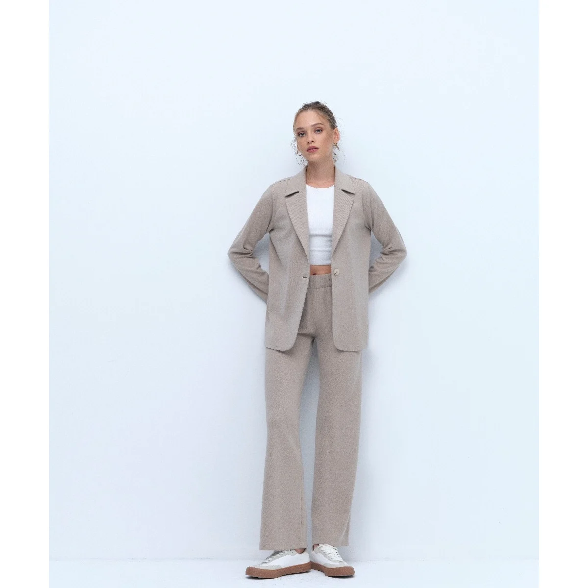 S.Simple - Joan Wide Leg Waist Tire Tracksuit 34 Beige | hipicon