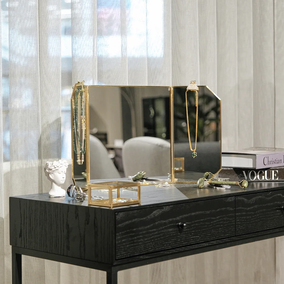 El Crea Designs - Adjustable Makeup Mirror With Raw Brass Desktop Cover
