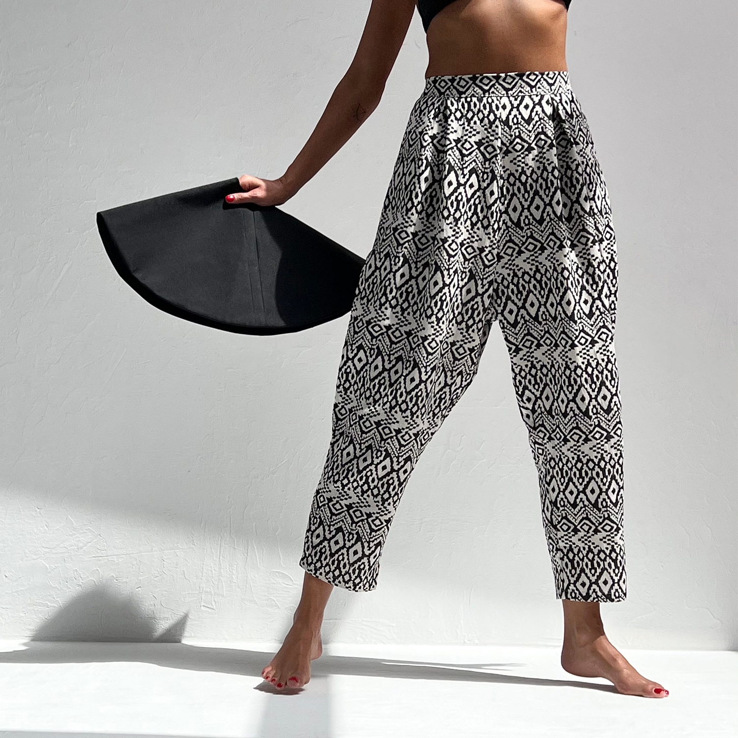 Black Ethnic Linen Harem Pants