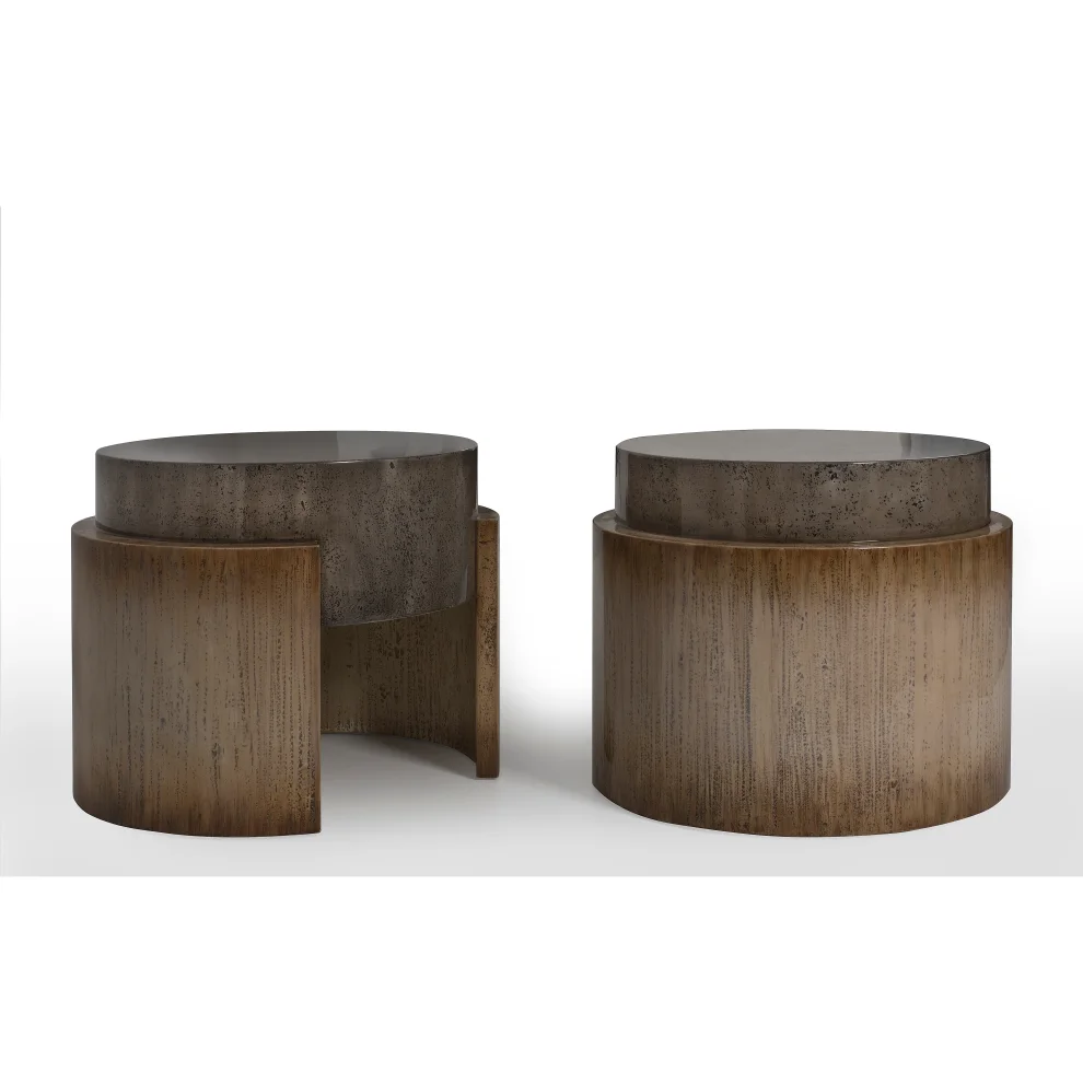 Ekin Varon Design Studio - Stone Handmade Patterned Lacquered Wood Side Table