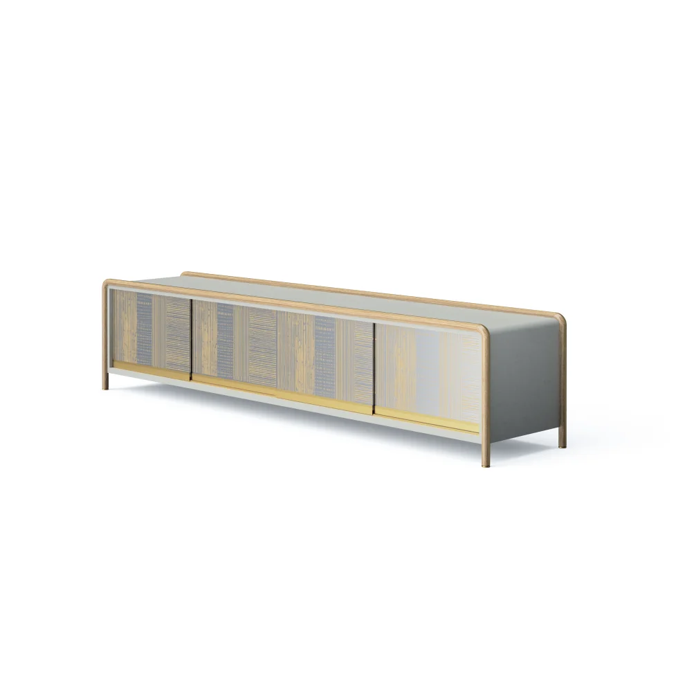 Ekin Varon Design Studio - Sam Tv Unit With Hand-painted Mirror Sliding Doors