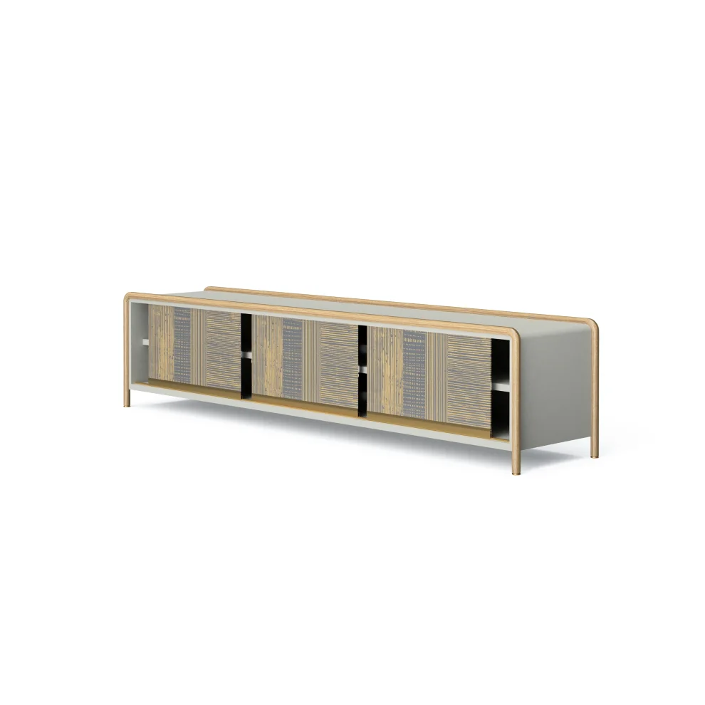 Ekin Varon Design Studio - Sam Tv Unit With Hand-painted Mirror Sliding Doors