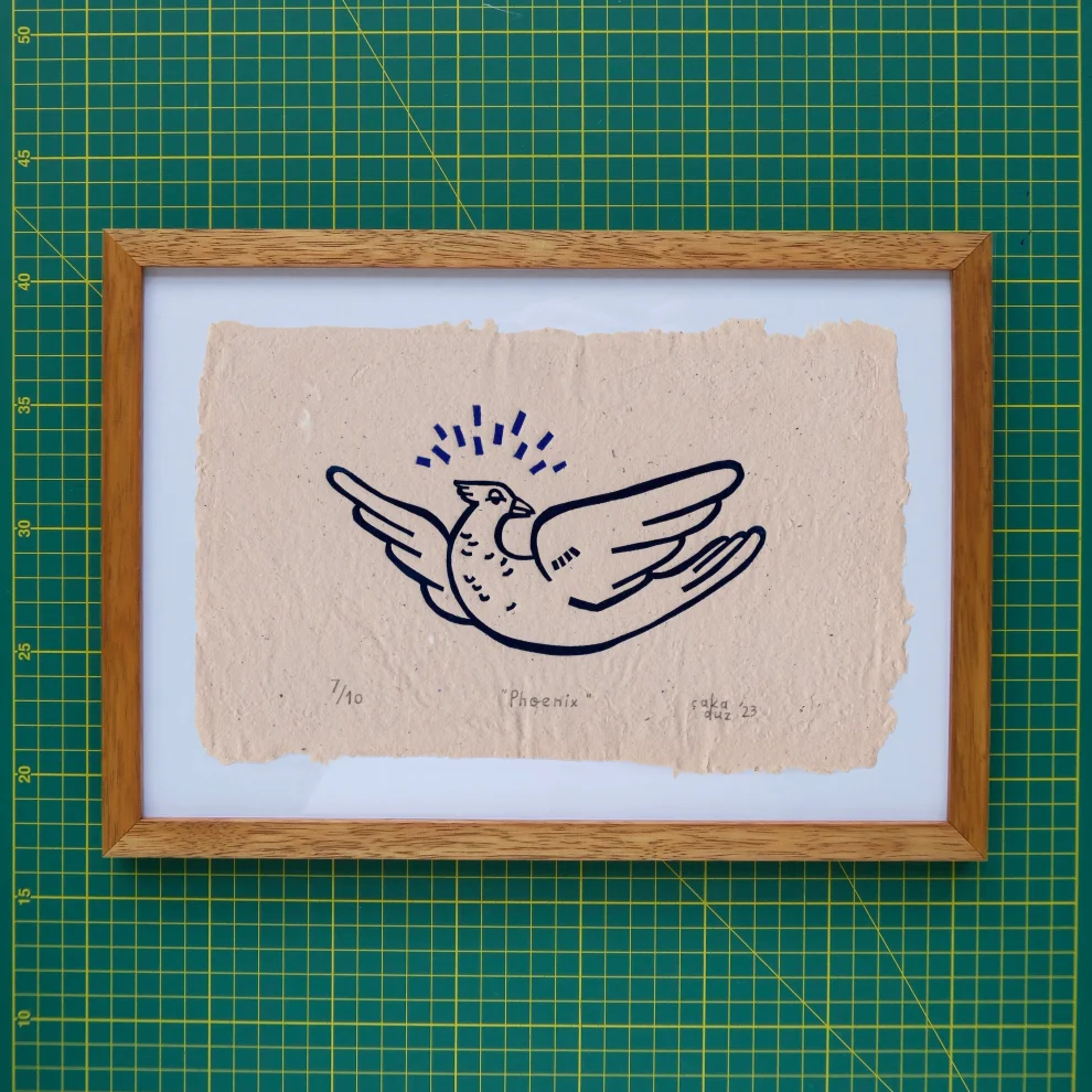 Çaçiçakaduz - Phoenix Limba Wood Framed Lino Print