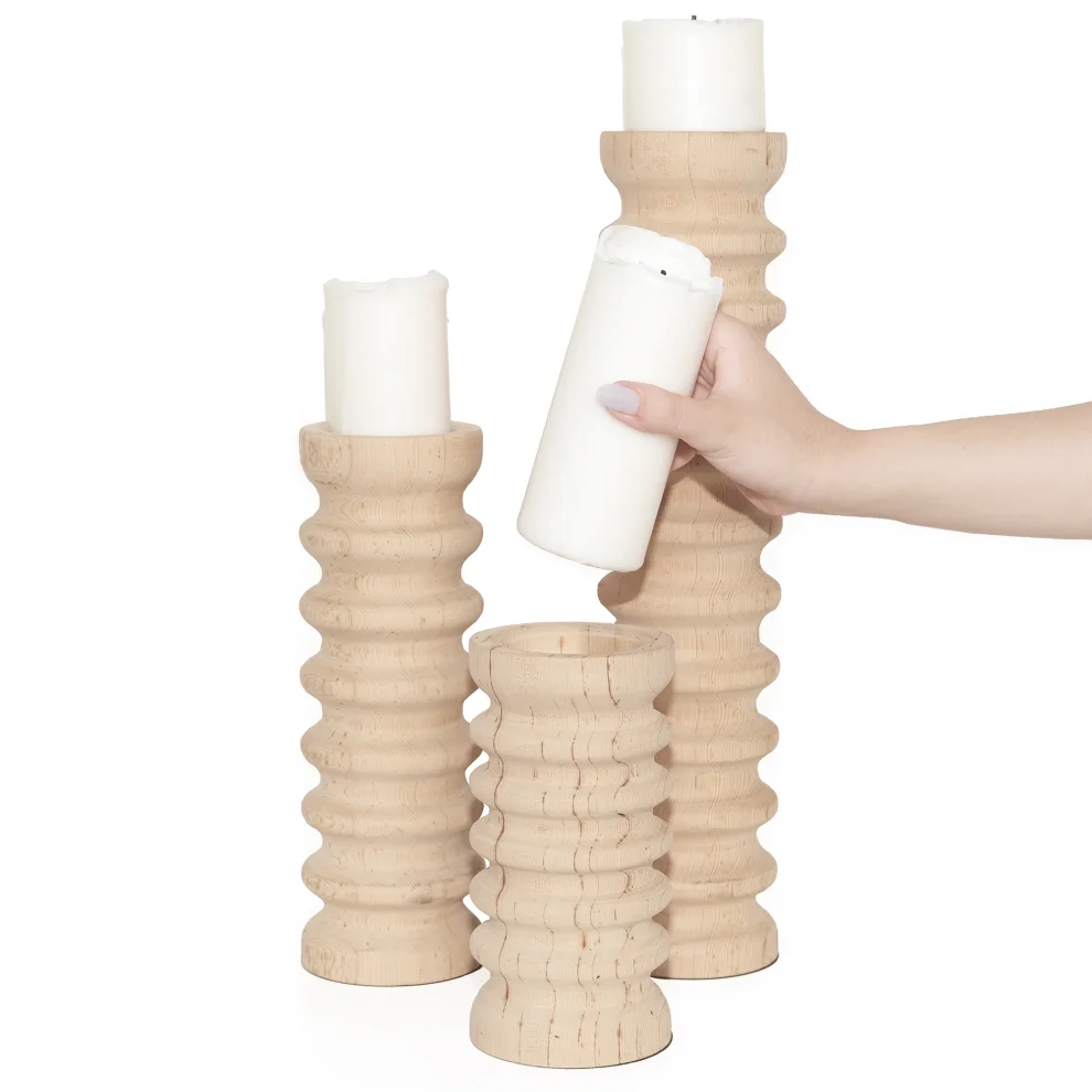 ANANAS - Sofra Modern Wooden Candle Holder Set