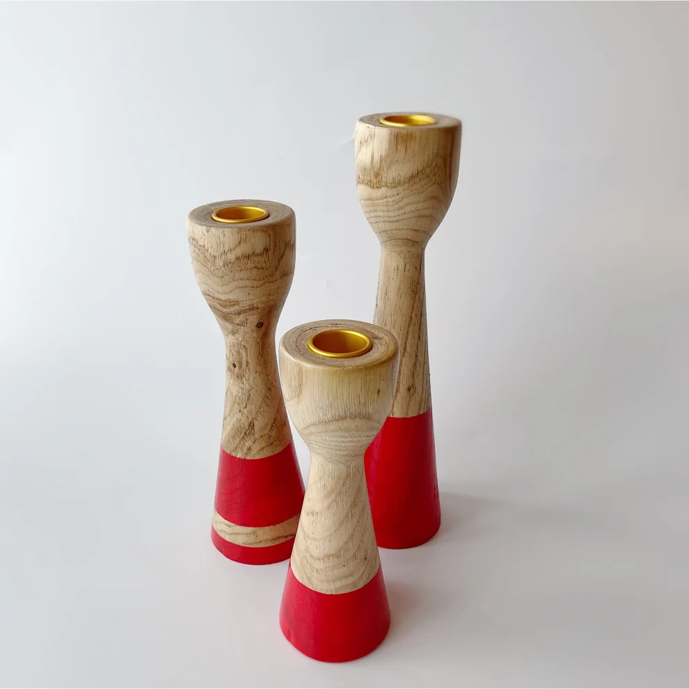 The Pot - Ahşap Şamdan 3lü Set