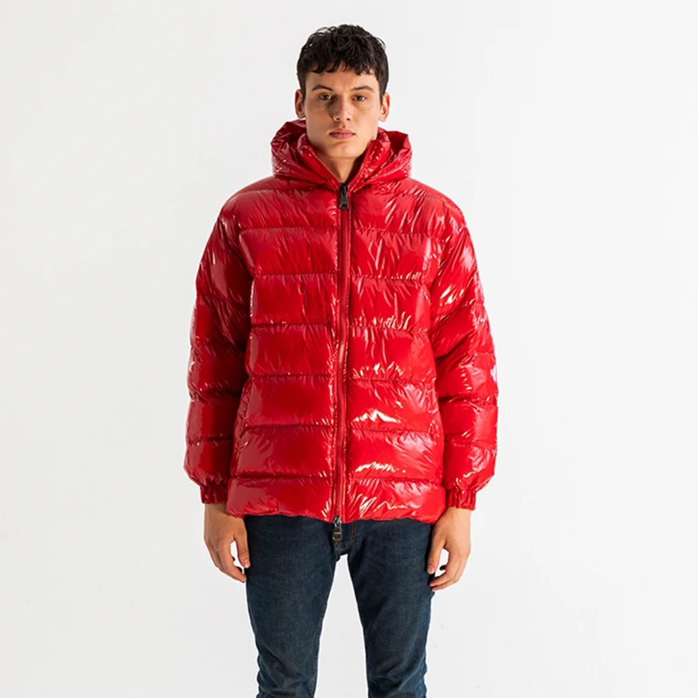 H and m hot sale red puffer jacket