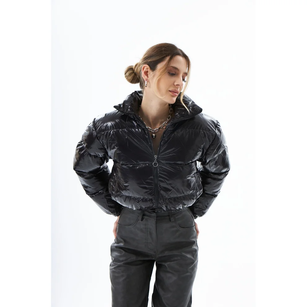 Evoq Nine - Patent Leather Puffer Jacket
