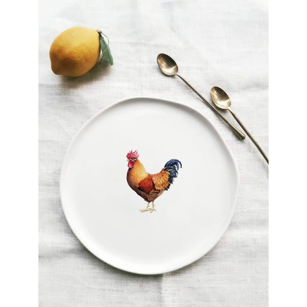 Fusska Handmade Ceramics - Minimal Rooster Animal Plate