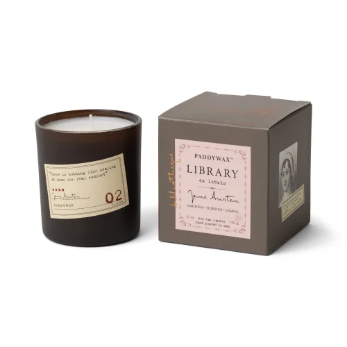 Paddywax - Library Candle Jane Austen - Gardenia/tuberose/jasmine - Karton İçinde Cam Mum 170 Gr.