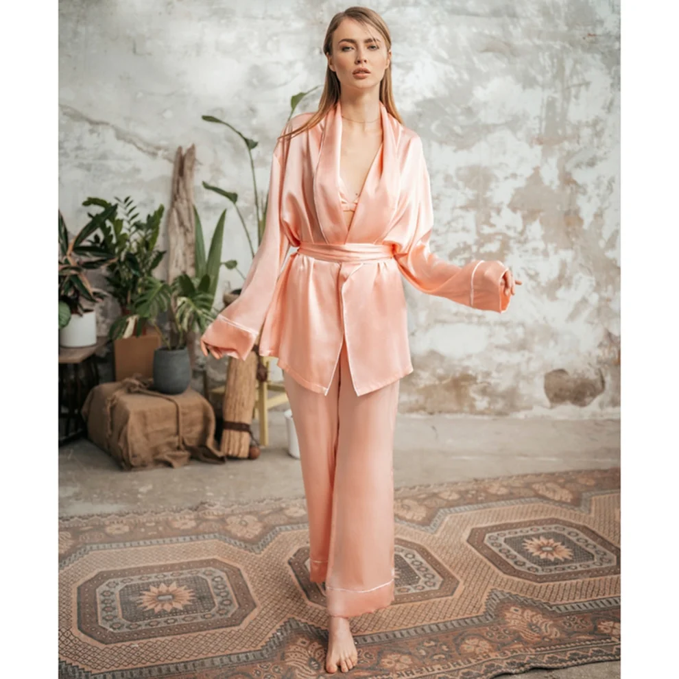 Zau Elegant Pure Silk Pajama Set Pink M hipicon